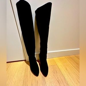 Prada black suede knee boots